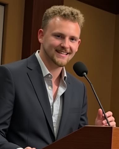 Ethan Reynolds, founder and owner of ZillowLister Pro, speaking at a podium
