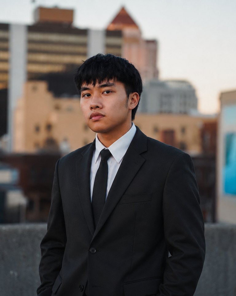 Jason Li, co-owner of ZillowLister Pro, in a dark suit with a city skyline behind him